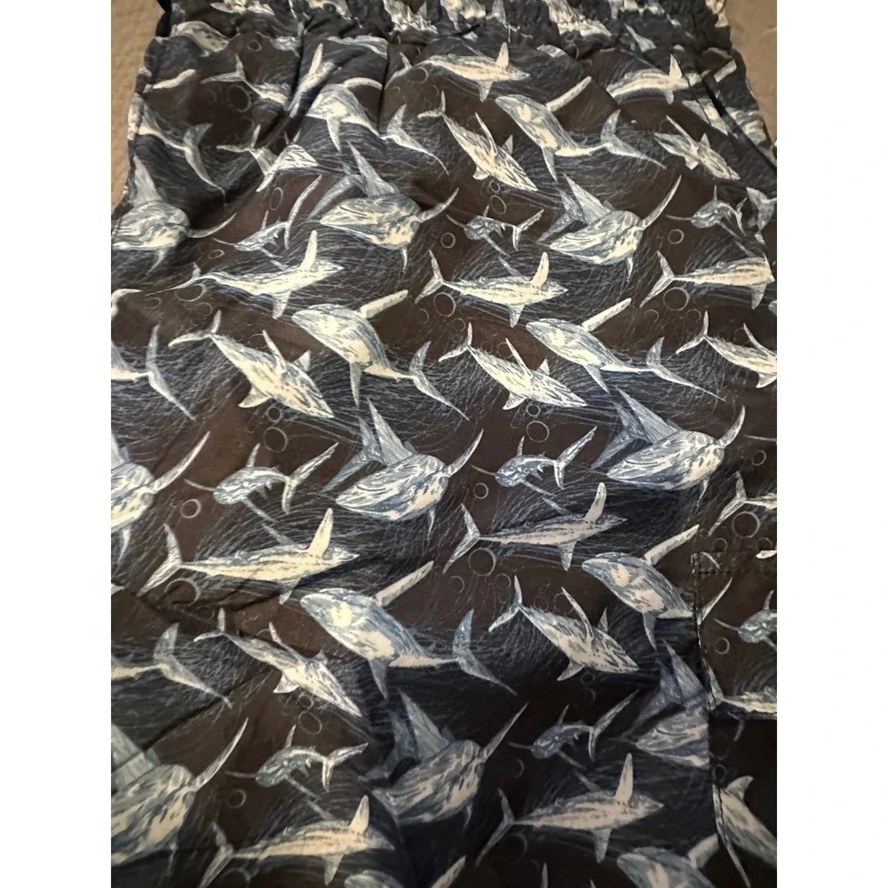 Centro Mens Swim Trunks Navy White Shark Print Shorts MS1004 Large NWT